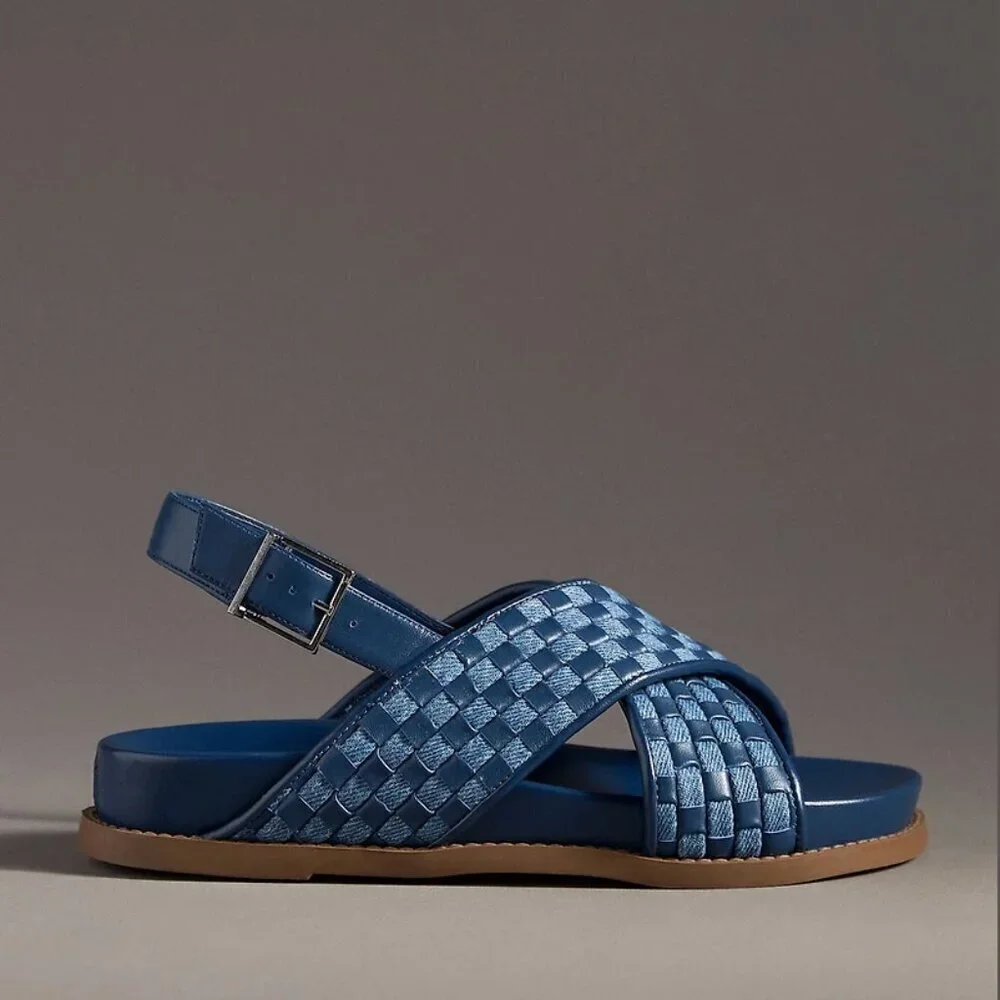 Schutz Ruby Sporty Crisscross Slingback Sandals Denim 9.5